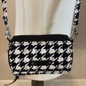 Vera Bradley All In One Crossbody Midnight Houndstooth  Black And White Bag
